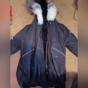 Women Black Parka with Fur Hood